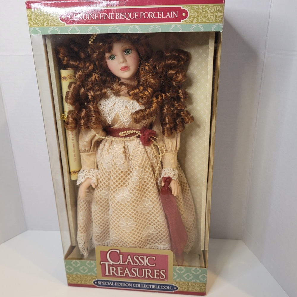 Classic Treasures Special Edition Bisque Porcelain Doll Auburn Hair Green Eyes